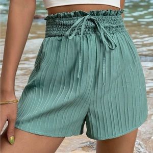 Paper bag waist teal shorts
